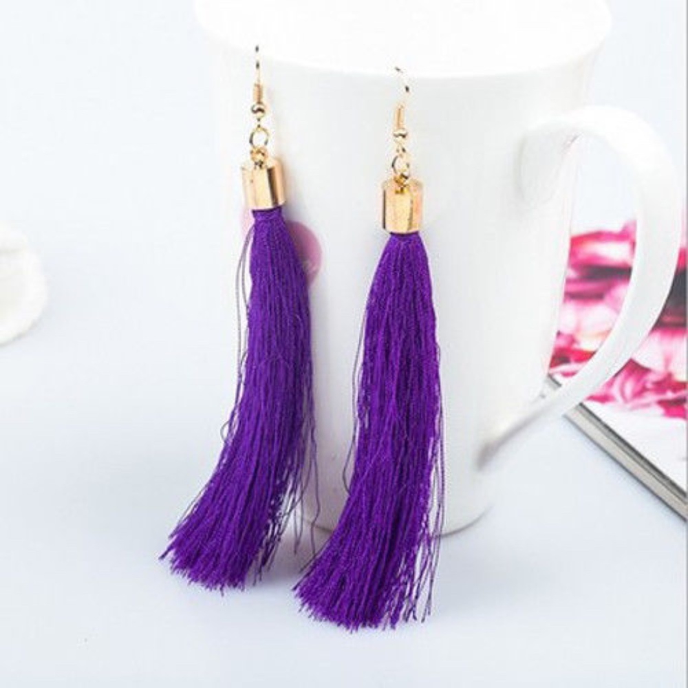 Gold purple Bohemian Tassel Hook Earrings
